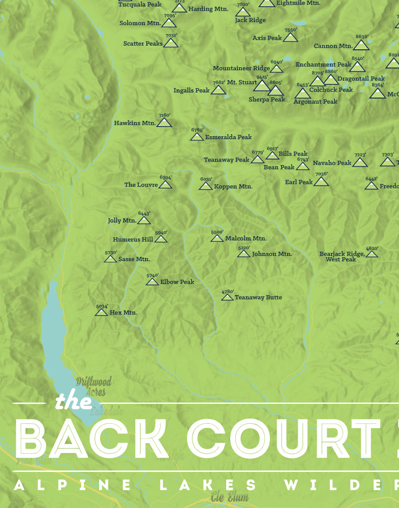 Seattle, Washington 'Back Court 100' Map Print - bright green
