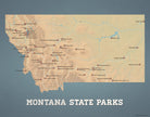 Montana State Parks Map Print - camel & slate blue