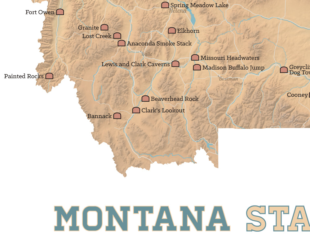 Montana State Parks Map Print - camel & white