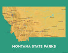 Montana State Parks Map Print - yellow-orange & teal