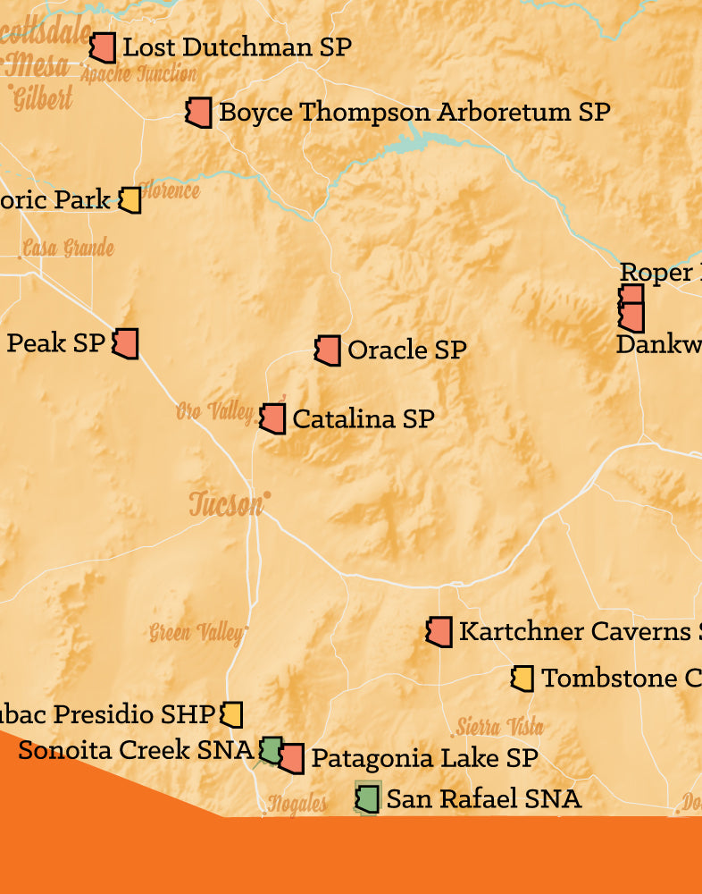 Arizona State Parks map print - cream & orange