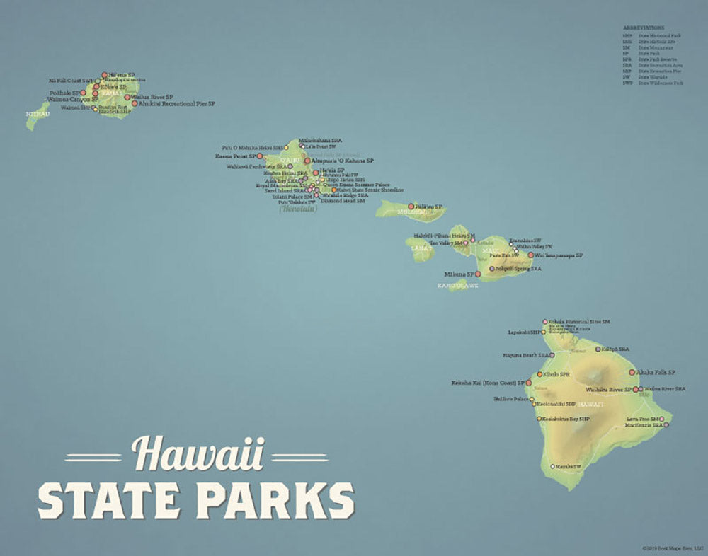 Hawaii State Parks Map Print - natural earth