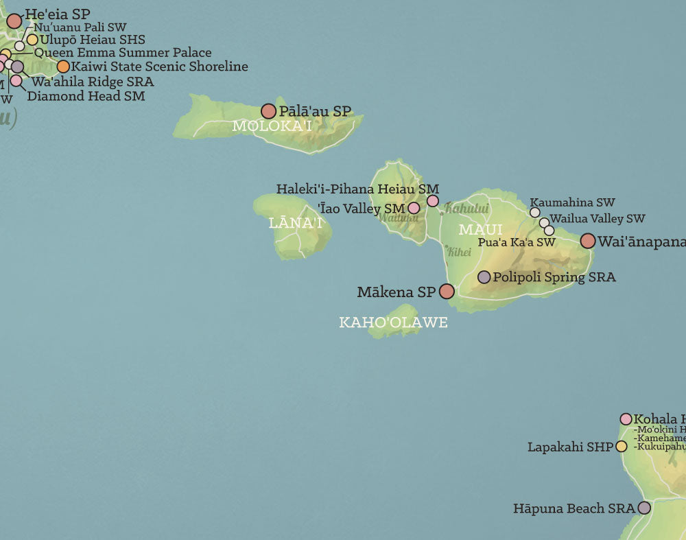 Hawaii State Parks Map Print - natural earth