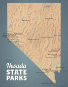 Nevada State Parks Map 11x14 Print - camel & slate blue