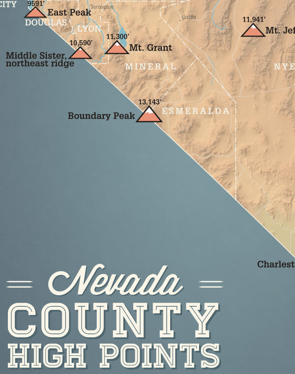 Nevada County Highpoints Map 11x14 Print - Best Maps Ever
