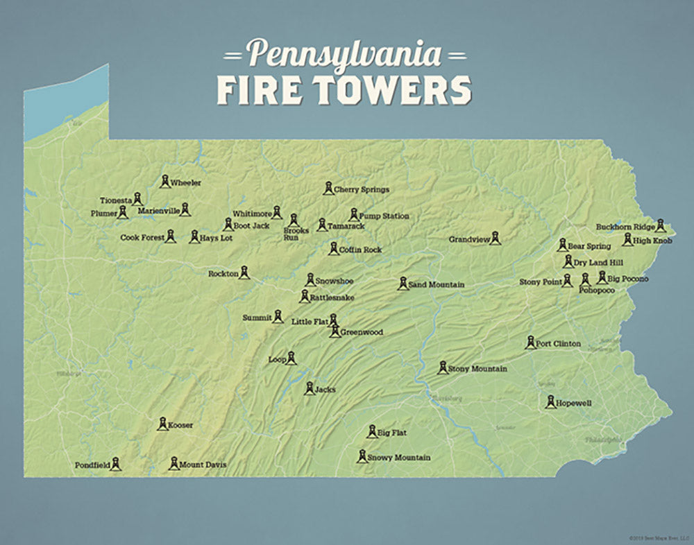 Pennsylvania Fire Towers Lookouts Map - natural earth