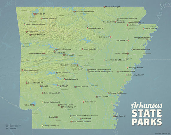 Arkansas State Parks Map 11x14 Print