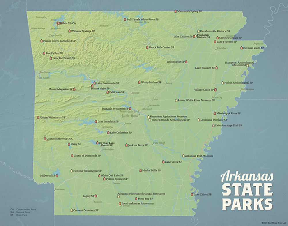 Arkansas State Parks Map Print - natural earth