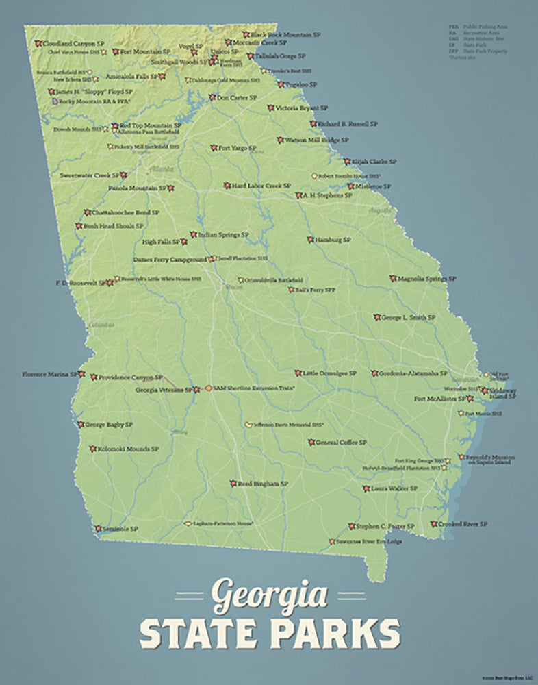 Georgia State Parks Map Print - natural earth