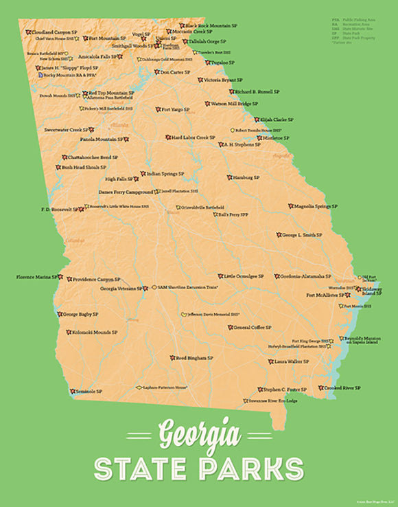 Georgia State Parks Map 11x14 Print