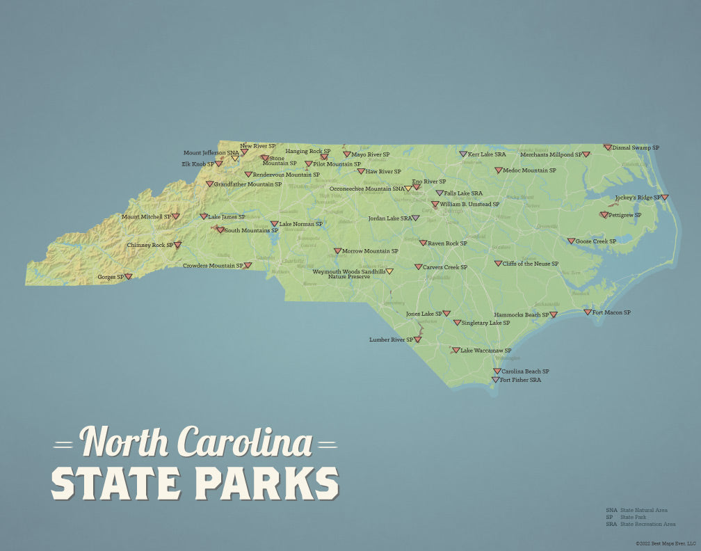 North Carolina State Parks Map Print - natural earth