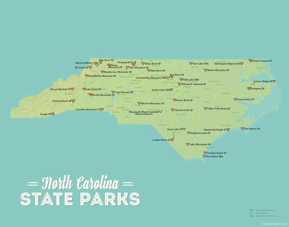 North Carolina State Parks Map 11x14 Print - Best Maps Ever north-carolina-state-parks-map-11x14-print-best-maps-ever