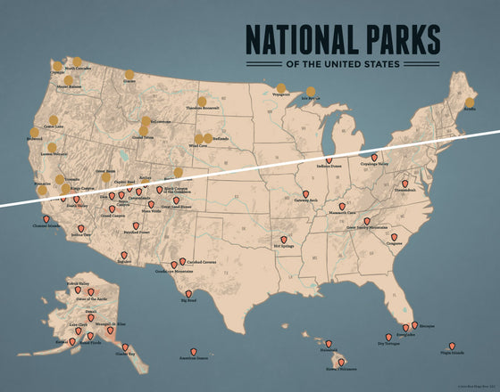 USA National Parks Scratch-Off Checklist Map - tan & slate blue