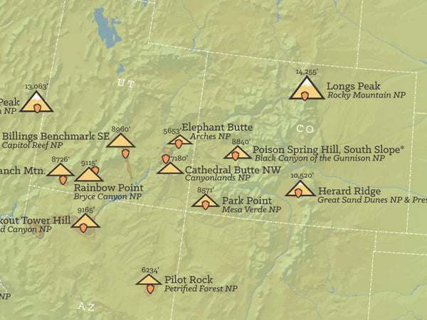 US National Park Highpoints Map 18x24 Poster - Best Maps Ever