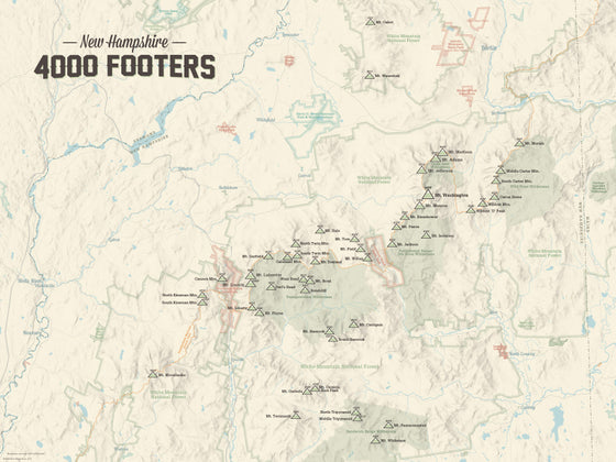 New Hampshire 4000 Footers Map Poster - Tan