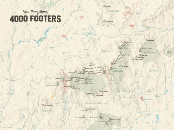New Hampshire 4000 Footers Map 18x24 Poster