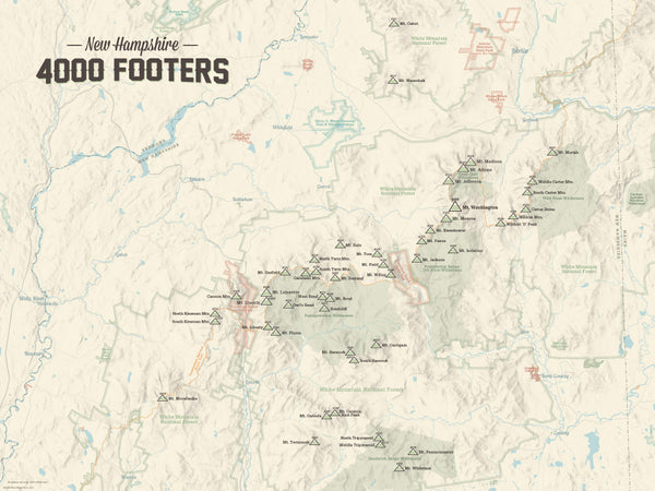 New Hampshire 4000 Footers Map 18x24 Poster - Best Maps Ever