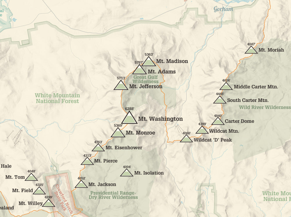 New Hampshire 4000 Footers Map Poster - Tan
