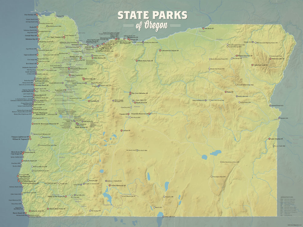 Oregon State Parks Map Poster - natural earth