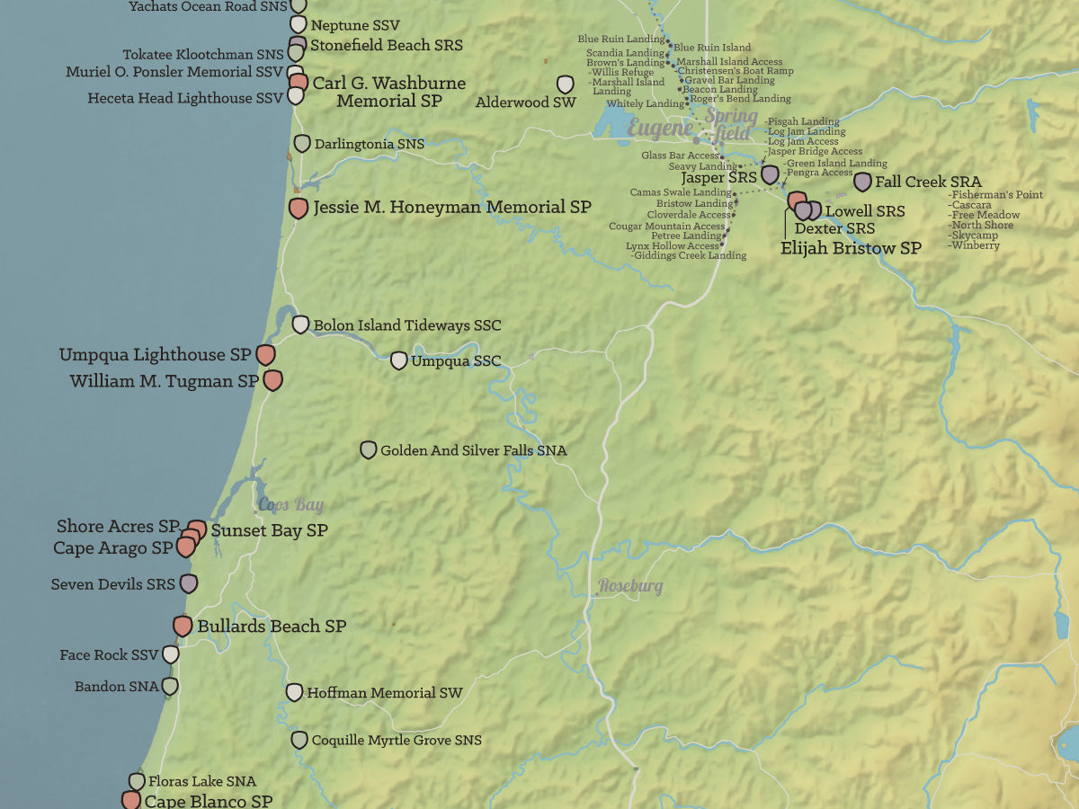 Oregon State Parks Map Poster - natural earth