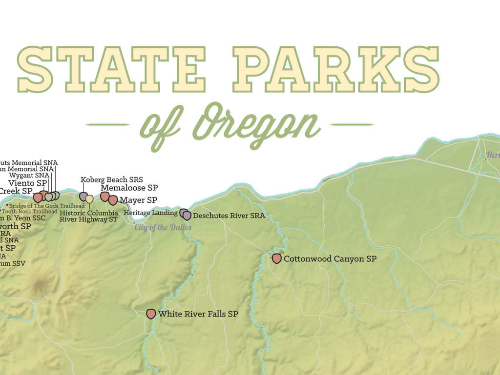 Oregon State Parks Map Poster - sage & white