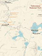 Yellowstone National Park Hiking Trail Map Poster - tan