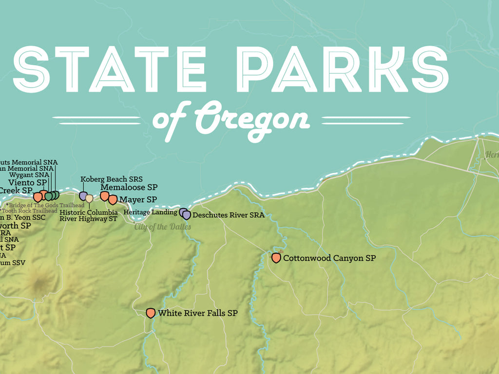 Oregon State Parks Map Poster - green & aqua