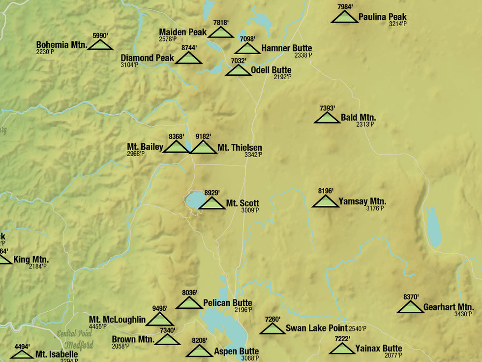 Oregon 2000' Prominence Peaks Map 18x24 Poster | Best Maps Ever