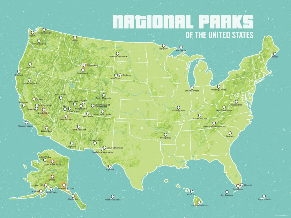 US National Parks Map 18x24 Poster