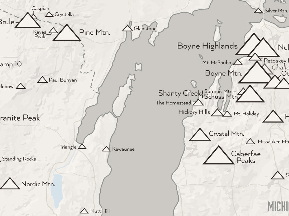 Upper Midwest Ski Areas Resorts Map Poster - white & gray