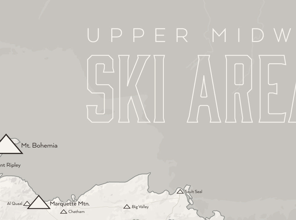 Upper Midwest Ski Areas Resorts Map Poster - white & gray