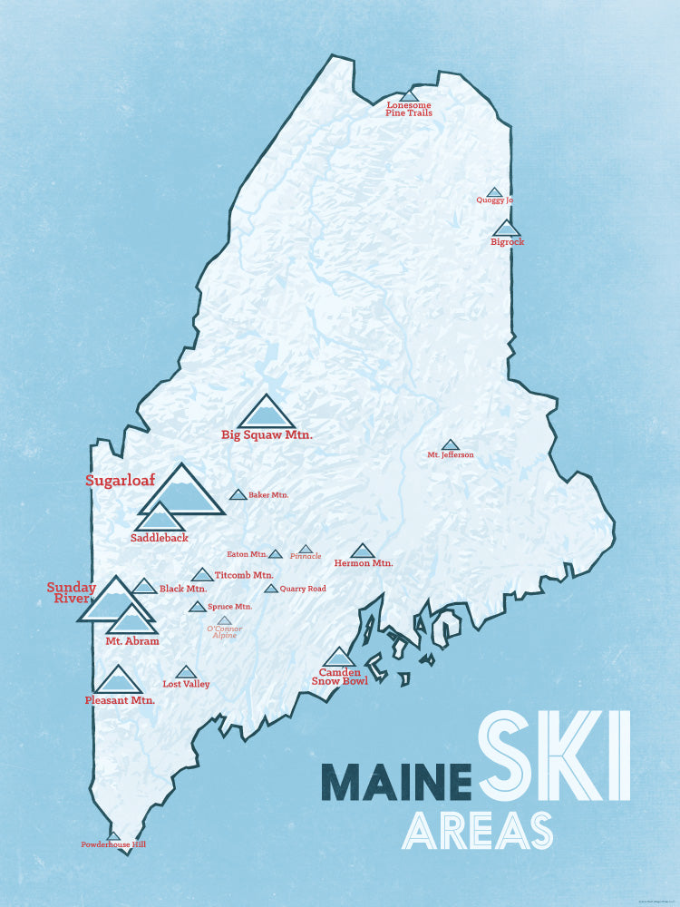 Maine Ski Resorts Map 18x24 Poster