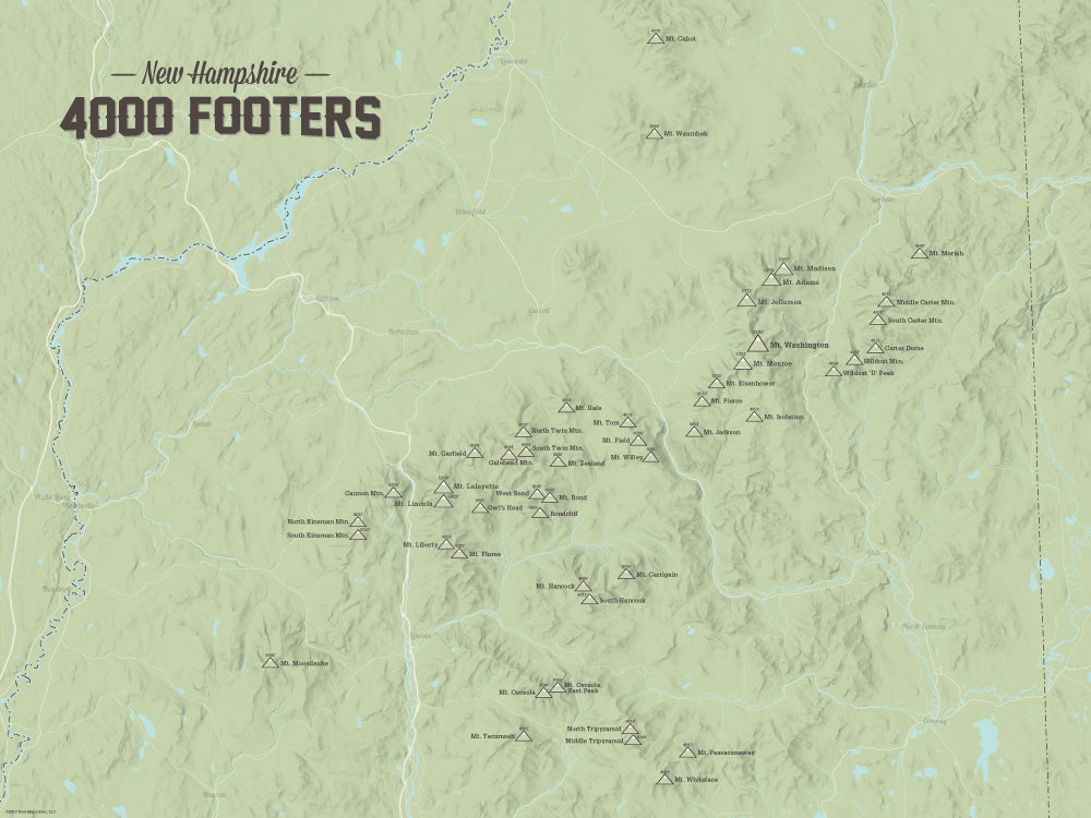 New Hampshire 4000 Footers Map Poster - Sage