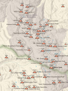 Idaho Boulder Mountains & White Cloud Mountains Climbers' Checklist Map - tan