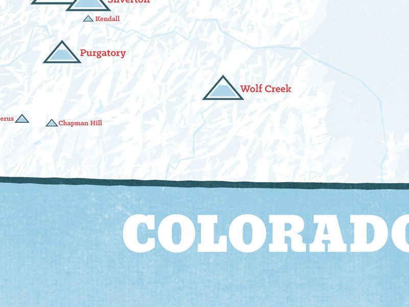 Colorado Ski Resorts Map Poster - white & light blue