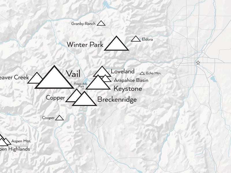 Colorado Ski Resorts Map Poster - gray