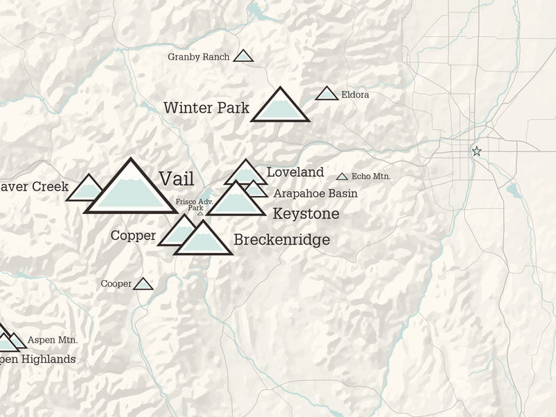 Colorado Ski Resorts Map Poster - beige