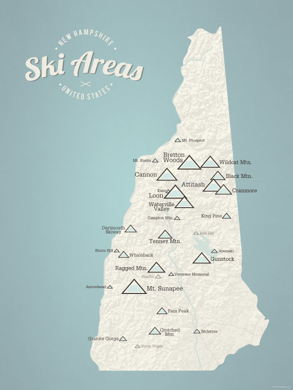 New Hampshire Ski Resorts Map Poster - Beige & Opal Blue