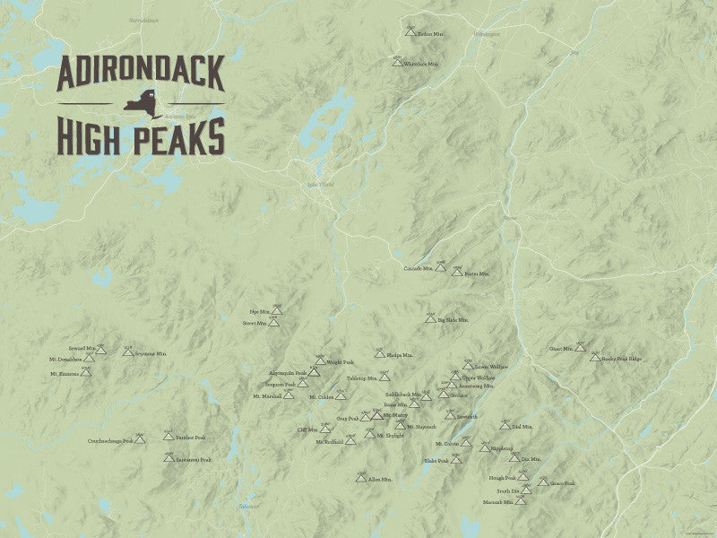 Adirondack High Peaks 46ers Map Poster - Sage