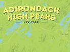 Adirondack High Peaks 46ers Map Poster - Bright Green