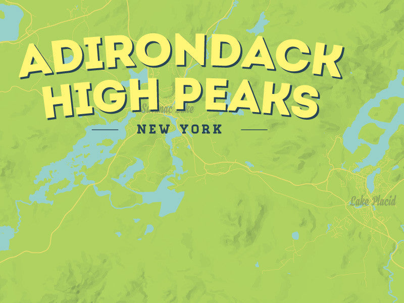 Adirondack High Peaks 46ers Map Poster - Bright Green