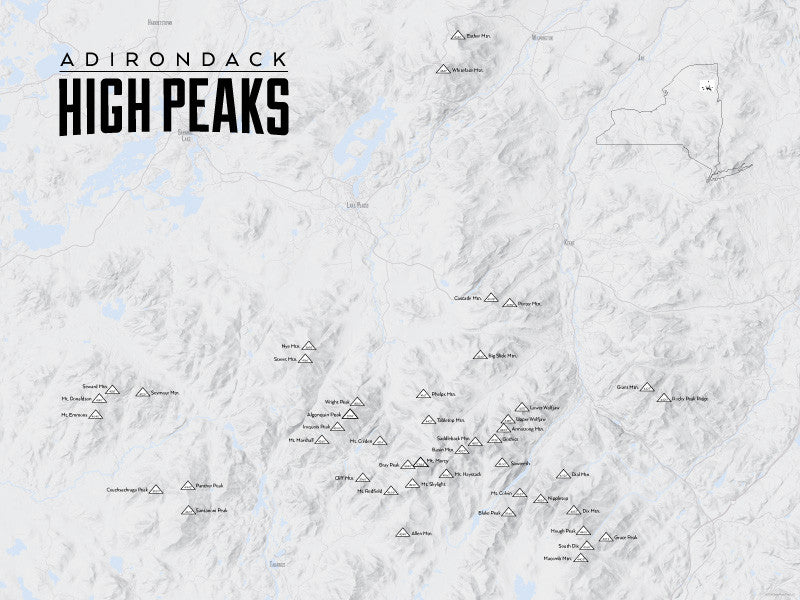 Adirondack High Peaks 46ers Map Poster - Gray