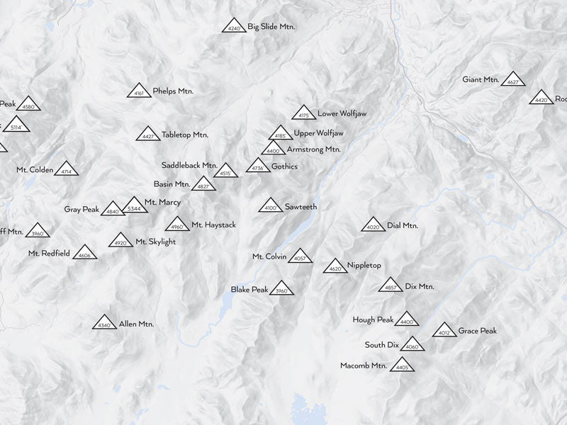 Adirondack High Peaks 46ers Map Poster - Gray