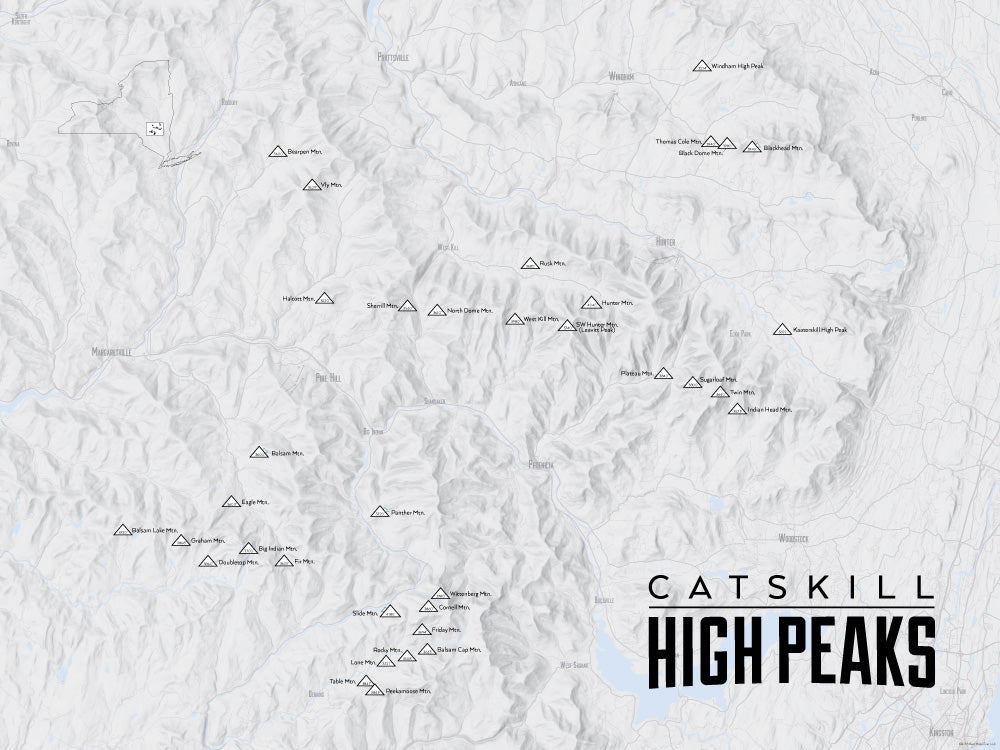 Catskill High Peaks map poster - gray