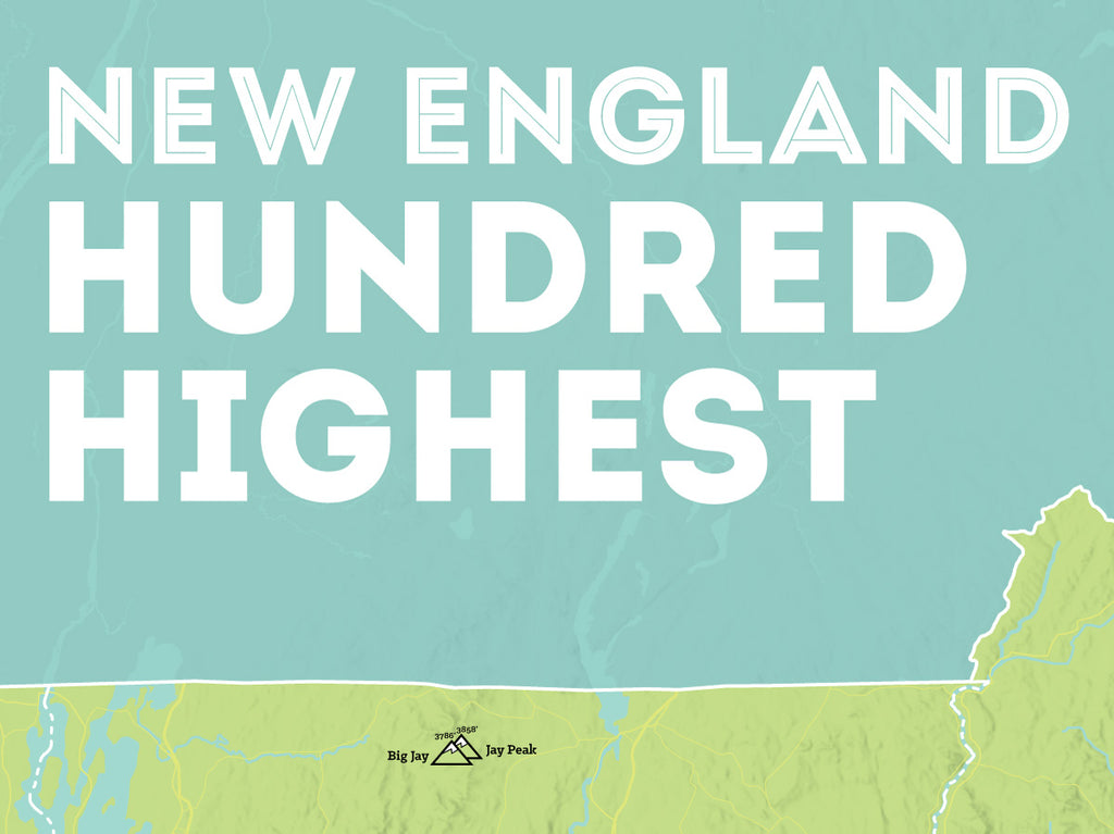 New England Hundred Highest map poster - Green & Aqua
