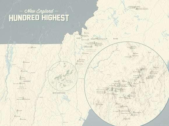 New England Hundred Highest Map 18x24 Poster
