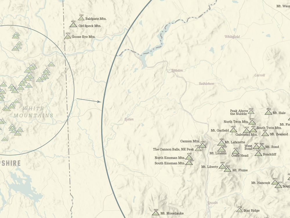 New England Hundred Highest Map Poster - Beige & Slate