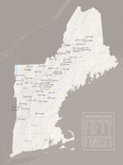 New England Fifty Finest Map Poster - white & gray