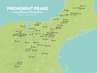 Northeast USA Prominent Peaks Map Poster - Green & Aqua