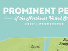 Northeast USA Prominent Peaks Map Poster - Green & Aqua